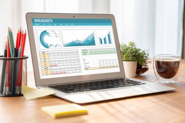 Spreadsheet document information financial startup concept. data and graphs in spreadsheet documents for online analysis project dashboard accounting digital snugly