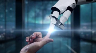 Bu video, modern ortamlarda teknolojinin ve insani yeniliklerin kusursuz bütünleşmesini sembolize eden dijital bir ilerleme çubuğuyla etkileşen robotik bir eli gösteriyor. Auvana