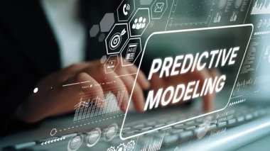 Klavyeye Öngörü Modelleme Grafikleri ve Veri Analizi Görsel Elementleri Üzerine Yazan Eller. Asemptotik akıllı veri analitiği.