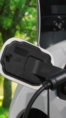 Yeşil Orman 'daki şarj istasyonundan gelen yenilenebilir ve temiz enerjiyle çalışan elektrikli araba çevresel bilincini artırmak için ilerleyen bir kampanya. Gelecekteki otomobiller için EV otomobil.