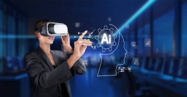 Sanal gerçeklikteki bir iş kadını yapay zeka teknolojisiyle etkileşime girer, profesyonel bir ortamda modern yenilikler ve dijital etkileşimler sergiler. XDMCP