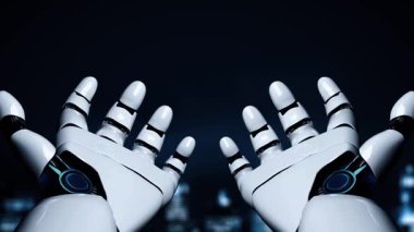 Gelecekçi robot yapay zeka yapay zeka yapay zekayı aydınlatıyor ve makine öğrenme kavramını geliştiriyor. İnsan hayatının geleceği için küresel robot biyonik bilim araştırması. 3B görüntüleme grafiği.