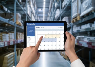 Calendar on computer software application for schedule planning for personal organizer and online business snugly