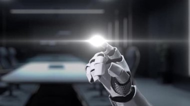 Bu video modern bir şirket ortamında yenilik ve büyüme temalarını vurgulayan roket fırlatma ikonuna ustalıkla uzanan bir robotik el sergiliyor. Auvana