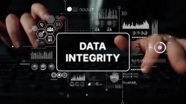 Profesyonel Çevrede Dijital Arayüz ve Klavye Veri Bütünlüğü Konsepti. Asemptotik akıllı veri analitiği.