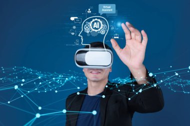 Yapay zeka sanal asistanı Chatbot ile yapay zeka konsepti ile insan etkileşimi, yapay zeka mühendisliği, LLM yapay zeka derin öğrenimi iş desteği için üretken yapay zeka kullanımı. FaaS