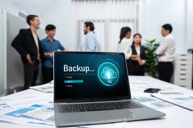 Yedek Depolama Verisi İnternet Teknolojisi İş Konsepti. Veritabanı depolama teknolojisi dosya aktarım paylaşımı, siber, büyük veri bilgileri, internet bankacılığı uygulaması yükleme canlısı