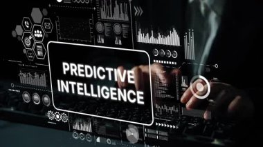 Modern İş 'te Öngörü Teknolojisine Odaklanma Üzerine Grafiksel Veri Görselleştirmesi Elleri Yazıyor. Asemptotik akıllı veri analitiği.