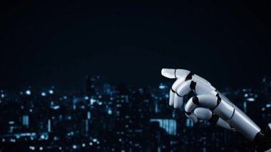 Gelecekçi robot yapay zeka yapay zeka yapay zekayı aydınlatıyor ve makine öğrenme kavramını geliştiriyor. İnsan hayatının geleceği için küresel robot biyonik bilim araştırması. 3B görüntüleme grafiği.