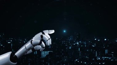 Gelecekçi robot yapay zeka yapay zeka yapay zekayı aydınlatıyor ve makine öğrenme kavramını geliştiriyor. İnsan hayatının geleceği için küresel robot biyonik bilim araştırması. 3B görüntüleme grafiği.