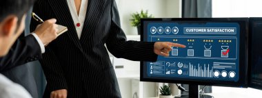 Pazarlama stratejisi planlaması için canlı yazılım bilgisayarında müşteri memnuniyeti ve değerlendirme analizi