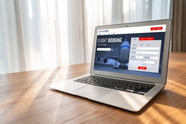 Online uçuş rezervasyon sitesi mod rezervasyon sistemi sağlar. Seyahat teknolojisi kavramı .