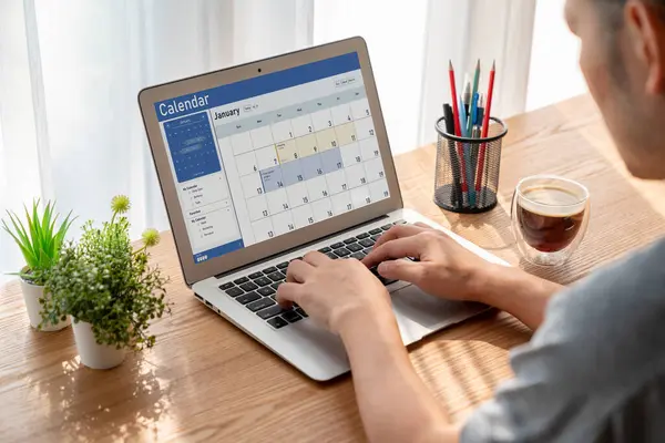 Calendar on computer software application for schedule planning for personal organizer and online business snugly
