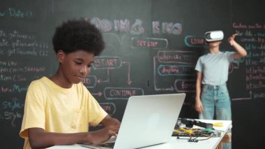 Akıllı Afrikalı öğrenci programlama ve kodlama yenilikçi sistemi, beyaz kız ise metaz ya da sanal dünyaya BTMG teknolojisi sınıfında kara tahtaya kurulmuş bir kafayla giriyor. Öğretim