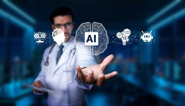 Bir sağlık uzmanı yapay zekanın tıbba entegrasyonunu gösteriyor, teknolojinin hasta bakımını ve tıbbi yenilikleri nasıl geliştirdiğini gösteriyor. PHMT