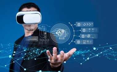 Yapay zeka sanal asistanı Chatbot ile yapay zeka konsepti ile insan etkileşimi, yapay zeka mühendisliği, LLM yapay zeka derin öğrenimi iş desteği için üretken yapay zeka kullanımı. FaaS