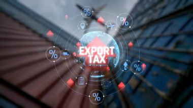 Çeşitli Simgeler ve Yüzdelik Sembollerle Küresel Ticarete Vergi Etkisinin Görsel Temsili. Sevkiyat.