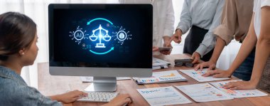 Yapay zeka etik standart hukuk ve bilgisayar ekranındaki kurallar yapay zeka etik şeffaflığının teknoloji suçunu önlediğine dair rapor sunuyor. canlı