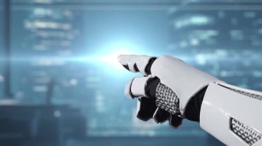 Bir robot el, yapay zeka ve teknolojinin kesişimini çağdaş bir ortamda gösteren yapay zeka elementlerini içeren dijital bir arayüzle bağlantı kurar. Auvana