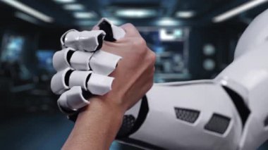 Parlak, sanal bir kontrol işaretine uzanan bir el, yenilik ve modern iletişimi yansıtan yüksek teknolojili bir iş ortamında başarı ve onayı temsil eder. Auvana