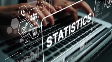 İş Sezgileri ve Dijital Pazarlama Eğilimleri İçin Dizüstü ve İstatistik Grafikleri ile Modern Veri Analizi Kavramı. Asemptotik akıllı veri analitiği.