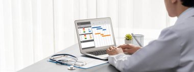 Ekip projesinin zaman çizelgesini gösteren bilgisayar ekranında canlı iş projesi yönetimi için proje planlama yazılımı