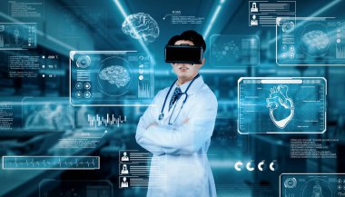 Doktor gözlük ve laboratuvar önlüğü takıyor ve laboratuvarda kollarını kavuşturmuş dururken tıbbi verilere ya da insan organı hologramına bakıyor. Doktor arttırılmış gerçeklik teknolojisi teşhis semptomu kullanıyor. Yaratıcılık.