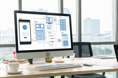 Model mobil uygulama ve web sitesi için UX UI tasarım süreci. Profesyonel uygulama geliştiricisi için kablo grafiğinin yaratıcı prototipi .