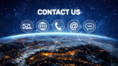 E- posta, web, telefon ve mesaj simgelerini gösteren UI konsepti. İletişim ve destek simgeleri iş iletişimini düzene sokmaya ve müşteri iletişim deneyimini geliştirmeye yardımcı olur. Muxer
