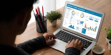 Computer software for website traffic analytics data on computer screen. Concept of SEO search engine optimization and customer targeting for online business snugly