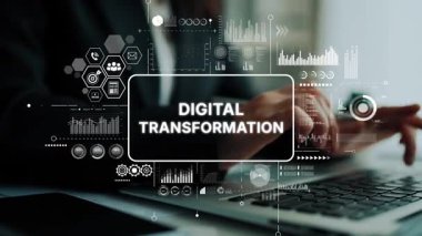 Bilgisayardaki Grafikler, Grafikler ve Veri Analitik Görselleri ile Modern İş Dünyasında Dijital Dönüşüm Konsepti. Asemptotik akıllı veri analitiği.