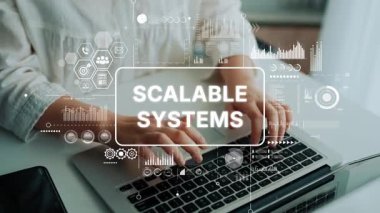 Dizüstü bilgisayarda Ölçeklenebilir Sistemler Grafikleri ve Simgeleri Kapsayan İş Profesyonel Analiz Verileri. Asemptotik akıllı veri analitiği.