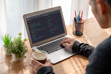 Model uygulama ve program kodlaması için bilgisayar ekranında yazılım geliştirme programlama