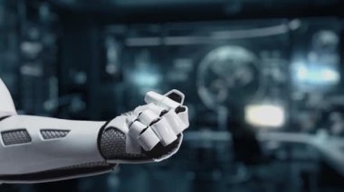 Pürüzsüz bir robotik el kod parçacıkları ve HTML ve Python gibi programlama dillerini elinde tutarak modern bir çalışma alanında teknolojinin ve kodlamanın birleşimini sembolize eder. Auvana