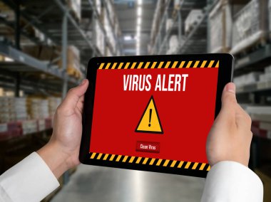 Bilgisayar ekranındaki virüs uyarısı mobil siber tehdit, hacker, bilgisayar virüsü ve kötü amaçlı yazılım tespit edildi