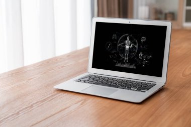 Tıp bilimi teknolojisi ve fütüristik sağlık sanal bilgisayar yazılımı insan sağlığını analiz ediyor ve doktor verileri ve tıbbi araştırmalar için hastalık teşhisi koyuyor. canlı