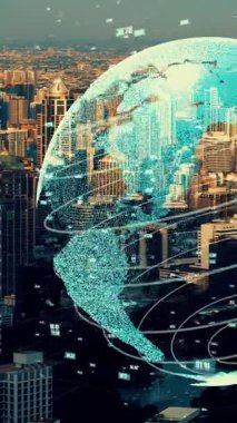 Akıllı şehirde küresel bağlantı ve internet ağı modernizasyonu. Gelecekteki 5G kablosuz dijital bağlantı ve sosyal medya ağı kavramı .