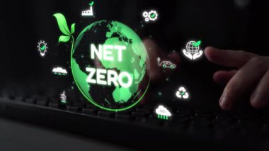 Çevresel denge, dijital sürdürülebilirlik ikonları, yeşil enerji hedefleri ve gelecek için eko-bilinçli dijital iş dönüşümü ile ağ sıfır ve sürdürülebilirlik kavramları. Muxer