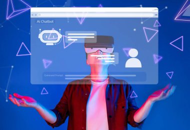Sanal gerçeklik unsurları kullanan son teknoloji bir yapay zeka sohbet robotu arayüzü keşfedin. Bu görüntü modern teknolojiyle etkileşimin özünü yakalar, otomasyon ve yeniliğin altını çizer. XDMCP