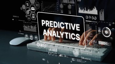 Modern Dijital Çevrede Öngörülebilir Analitik Veri Görselleştirmeleri ile Eller Klavyede. Asemptotik akıllı veri analitiği.