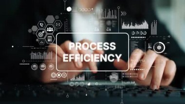 Dijital Grafikler ve Veri Görselleştirme Arkaplanı ile İşletme Süreç Verimliliği Konsepti. Asemptotik akıllı veri analitiği.