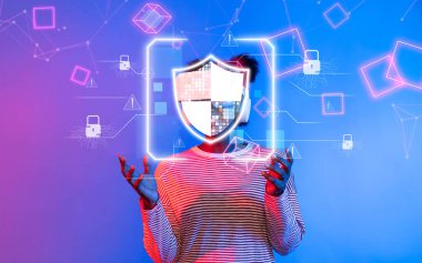 Bu resim, modern internet manzarasında veri korumasını sembolize eden, güvenlik ve güveni vurgulayan dijital bir kalkan ile siber güvenlik kavramını gözler önüne seriyor. XDMCP