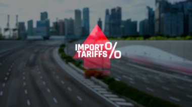 İthalat Tarifeleri ve Vergilerinin Görsel Temsili Şehir Manzarası 'nın Arkaplanda City Skyline ile. Sevkiyat.