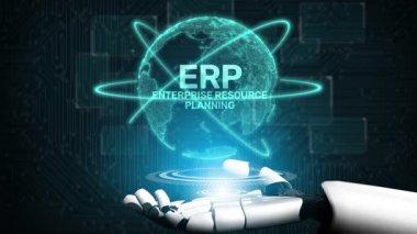ERP platformu, kurumsal kaynak planlaması, entegrasyon, veri akışı, iş verimliliği, finans, envanter ve insan kaynaklarının iyileştirilmesi için merkezi sistemi göstermektedir. Muxer
