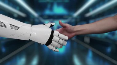 Bir el modern bir iş ortamında yüzen holografik insan figürleriyle iletişim kurmak için uzanıyor, teknolojideki yeniliği ve dijital bağlantıyı sembolize ediyor. Auvana