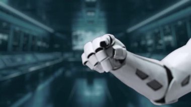 Gelecekçi robot bir el, siber güvenlik ve teknolojideki gelişmeleri sembolize eden, akan veri akışları ve ikili kodların arasında parlayan bir dijital kilit simgesi tutuyor. Auvana