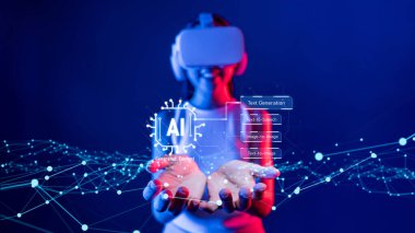 Yapay zeka mühendisliği, büyük veri ve yapay zeka makinesi kavramında yapay zeka beyin işlemcisiyle iş desteği için üretken yapay zeka kullanmayı öğrenen insan etkileşimi. Faas