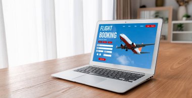 Online uçuş rezervasyon sitesi mod rezervasyon sistemi sağlar. Seyahat teknolojisi kavramı .