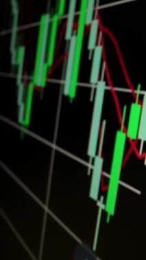 Yakın çekim makro çekim grafiği LED ekranda, büyüme grafiğini ekonomik patlama ya da boğa piyasa noktası konsepti olarak gösteriyor. Finansal yatırım için uygun pozitif borsa.