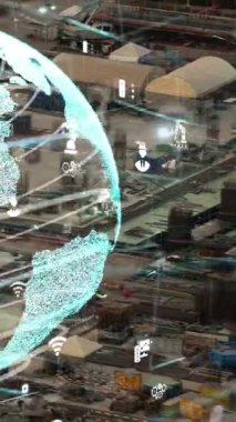 Otomasyon konseptini ve uzaktan kablosuz makine kontrolünü gösteren bir bilgisayar yazılımında fütüristik HUD kullanarak inşaat teknolojisi konsepti üzerinde değişiklik grafiği içeren konsept .